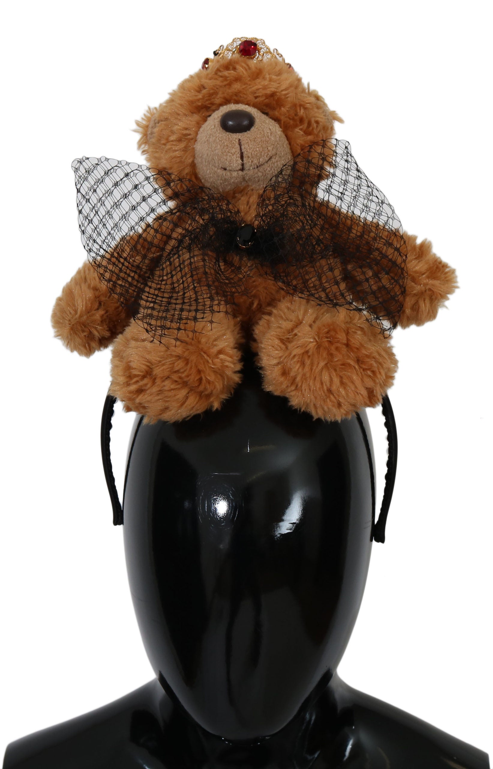 Gold crystal teddy bear crown tiara diadem hair band by Dolce & Gabbana, featuring sparkling crystals and a playful teddy bear design.