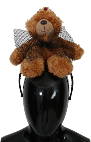 Gold crystal teddy bear crown tiara diadem hair band by Dolce & Gabbana, featuring sparkling crystals and a playful teddy bear design.