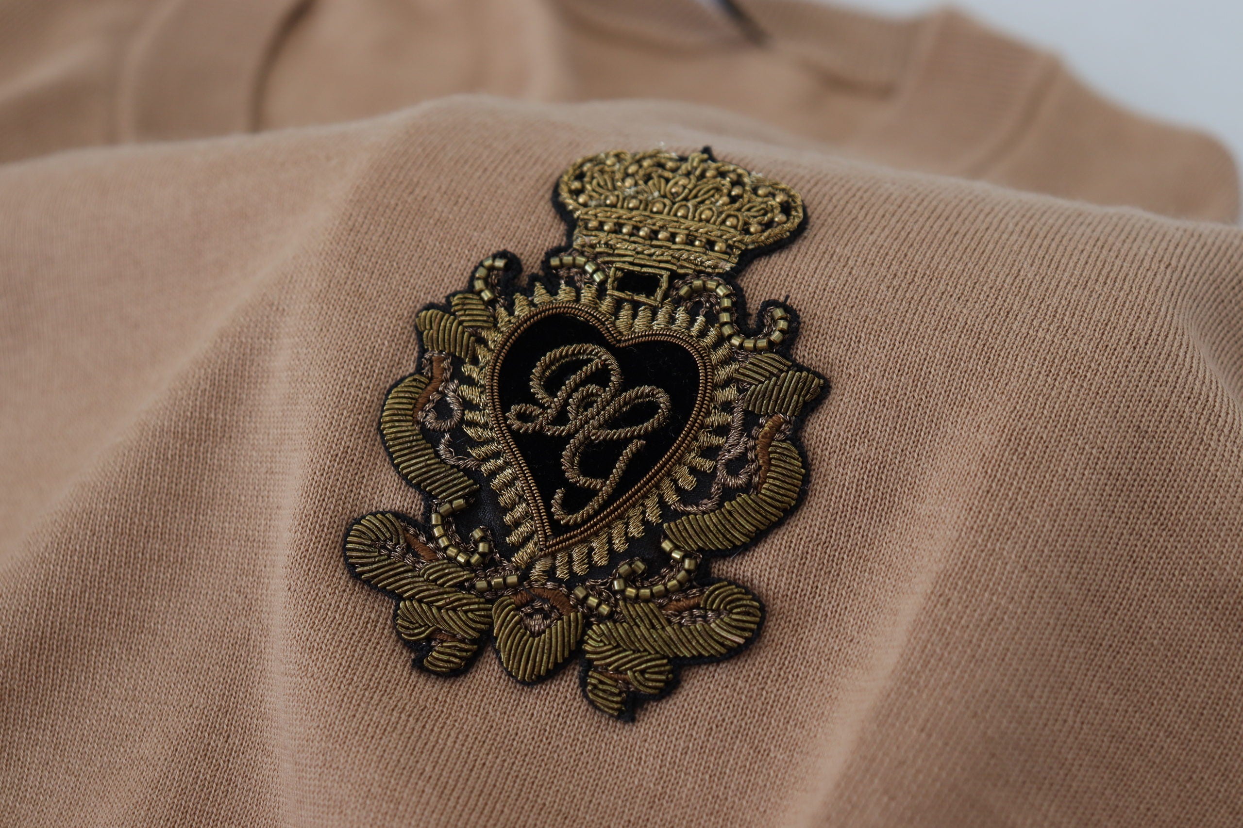 Beige Cashmere Crown Logo Pullover Sweater