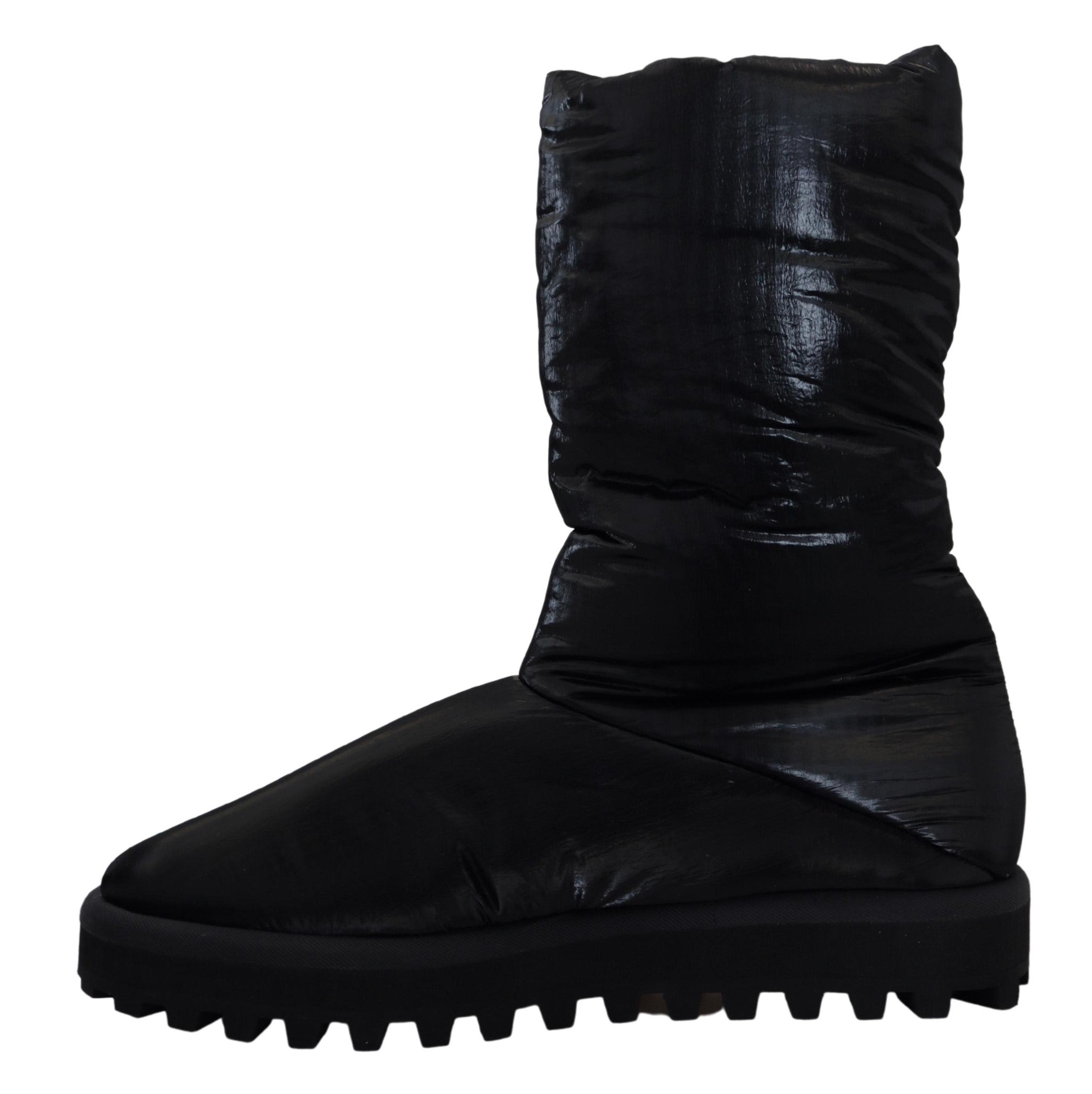 Black padded mid-calf winter boots by Dolce & Gabbana featuring a sleek design and sturdy sole.