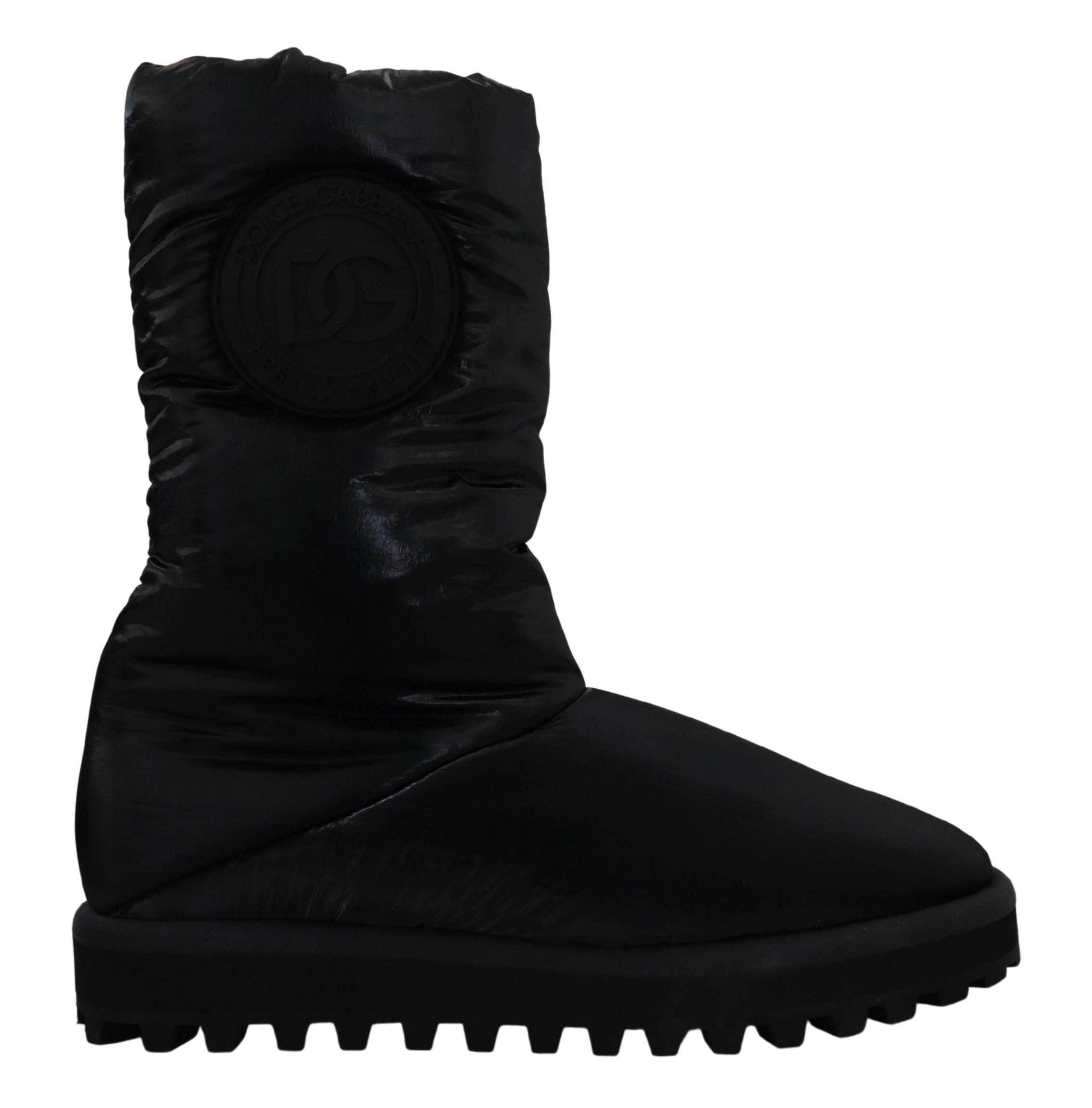 Black padded mid-calf winter boots by Dolce & Gabbana, featuring a stylish design and sturdy sole for cold weather comfort.