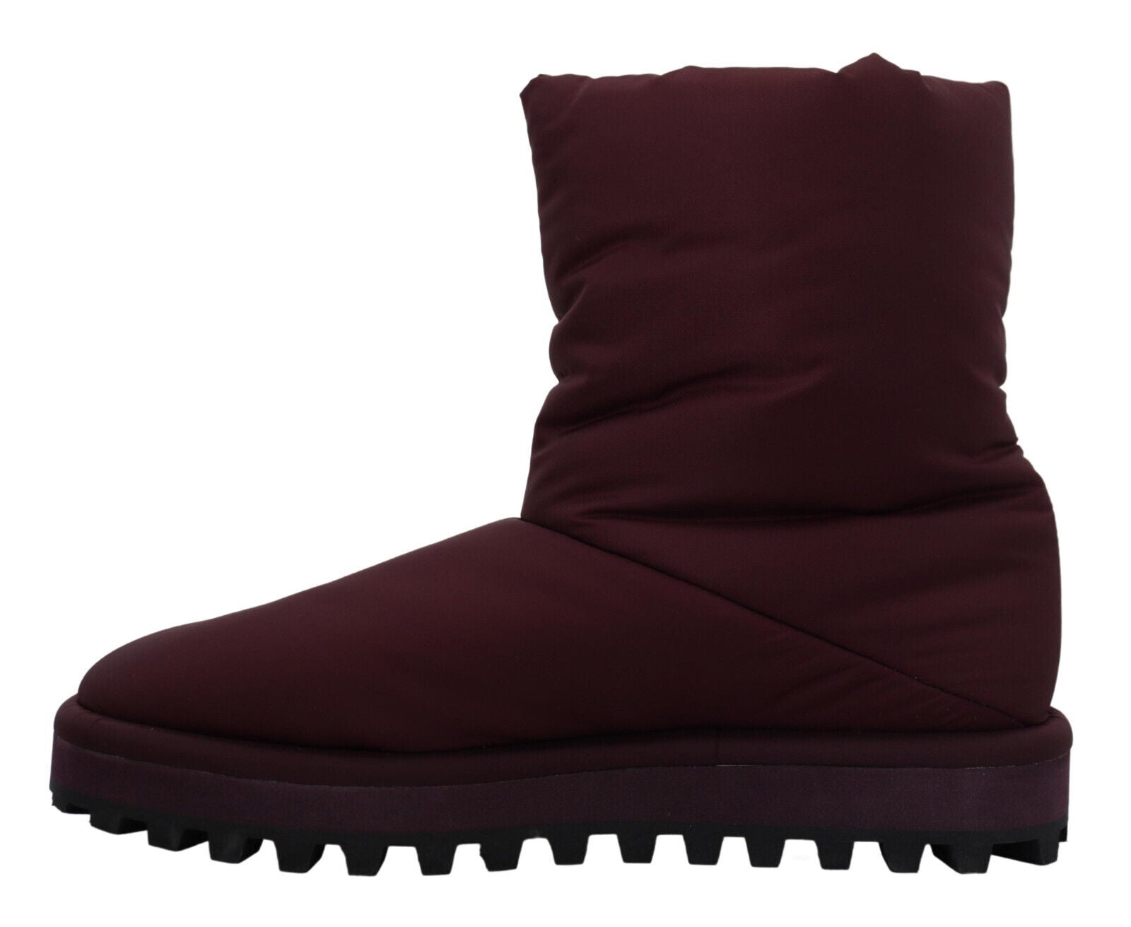 Dolce & Gabbana Bordeaux nylon padded mid boots with black soles and laces, stylish and durable footwear for cold weather.