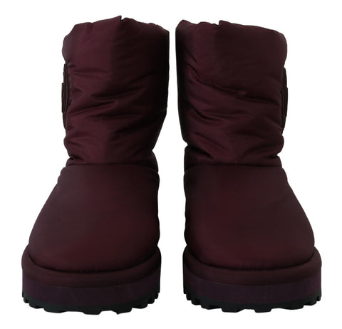 Dolce & Gabbana Bordeaux nylon padded mid-height boots with durable soles and stylish design, suitable for casual or outdoor wear.