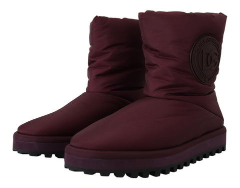 Dolce & Gabbana Bordeaux nylon padded mid boots with chunky soles and laces, stylish and durable for modern footwear.