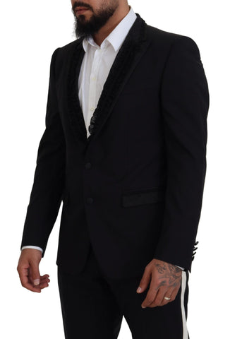Black Dolce & Gabbana MARTINI slim fit blazer jacket, tailored with a sleek design and classic lapel, displayed on a plain background.