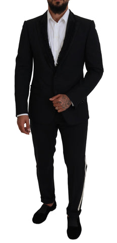 Black Dolce & Gabbana Martini Slim Fit Jacket blazer with structured lapels and tailored design, shown on a hanger.