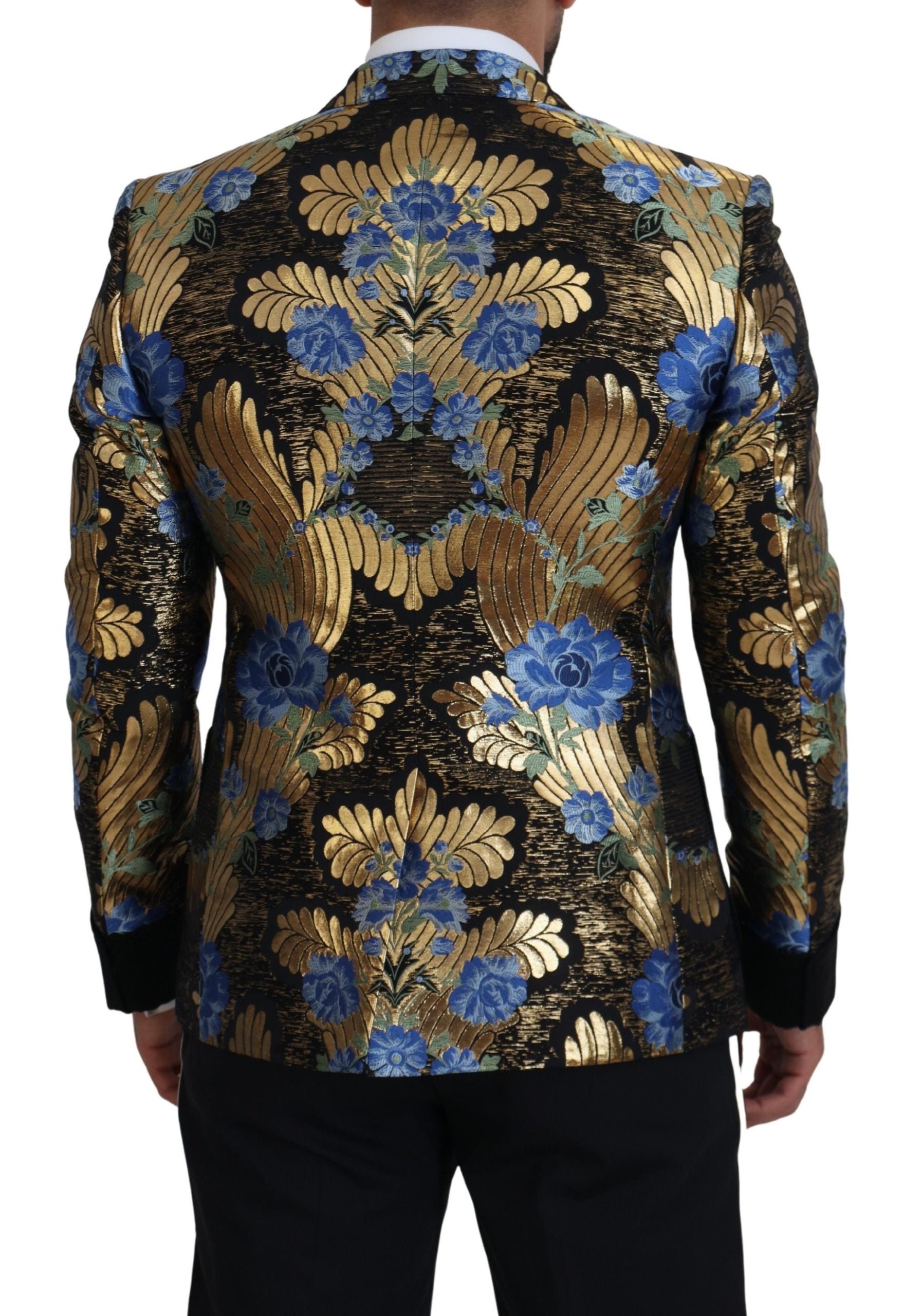 Gold Lurex double-breasted blazer jacket by Dolce & Gabbana, featuring shimmering fabric and tailored fit.