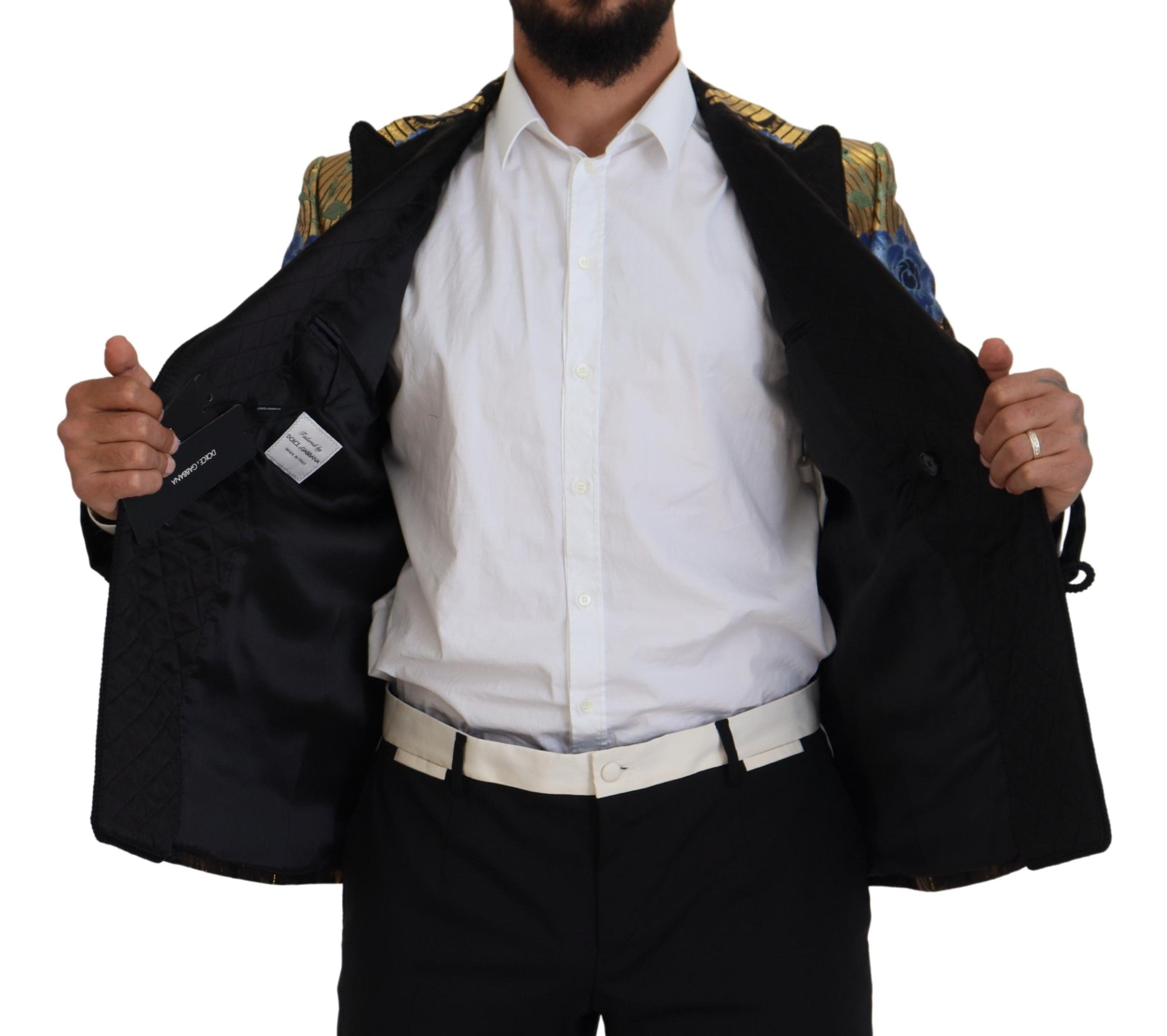 Gold Lurex double-breasted blazer by Dolce & Gabbana, featuring shimmering fabric, structured fit, and classic lapel design.