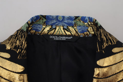 Gold Lurex double-breasted blazer jacket by Dolce & Gabbana, featuring a shiny textured fabric and tailored fit.