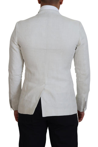 White linen slim fit blazer jacket by Dolce & Gabbana, tailored with a sleek design and classic lapel.