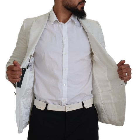 White linen slim fit blazer jacket by Dolce & Gabbana, tailored fit with classic lapels and stylish design.