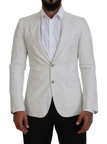 White linen slim fit blazer jacket by Dolce & Gabbana, tailored with a sleek design and classic lapel for a sophisticated look.