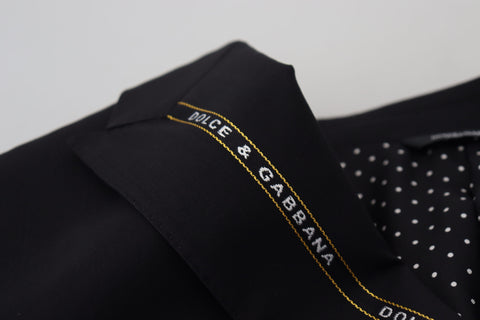 Black wool stretch slim fit blazer jacket by Dolce & Gabbana, tailored fit with sleek lapels and structured design.