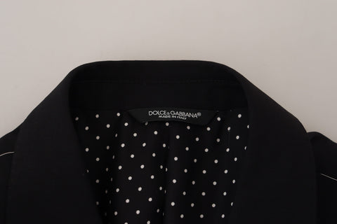 Black wool stretch slim fit blazer jacket by Dolce & Gabbana, tailored fit with classic lapel and sleek design.