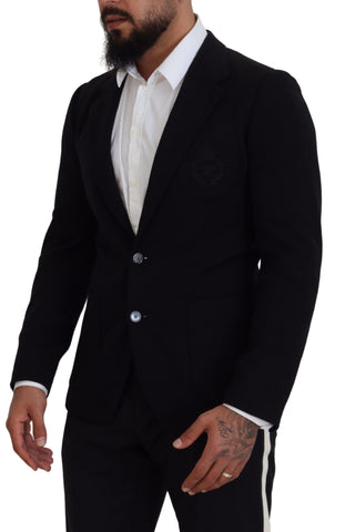 Black wool blazer jacket with slim fit cut by Dolce & Gabbana, featuring a classic collar and tailored design.