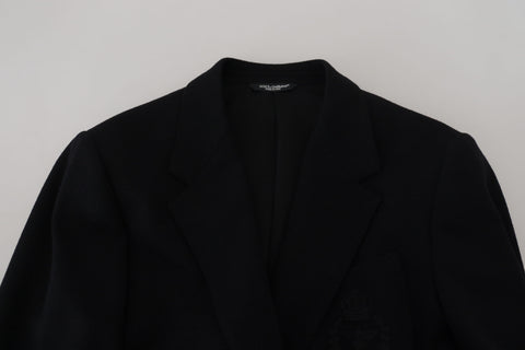 Black wool crown slim fit blazer by Dolce & Gabbana, tailored jacket with classic lapels and sleek design.