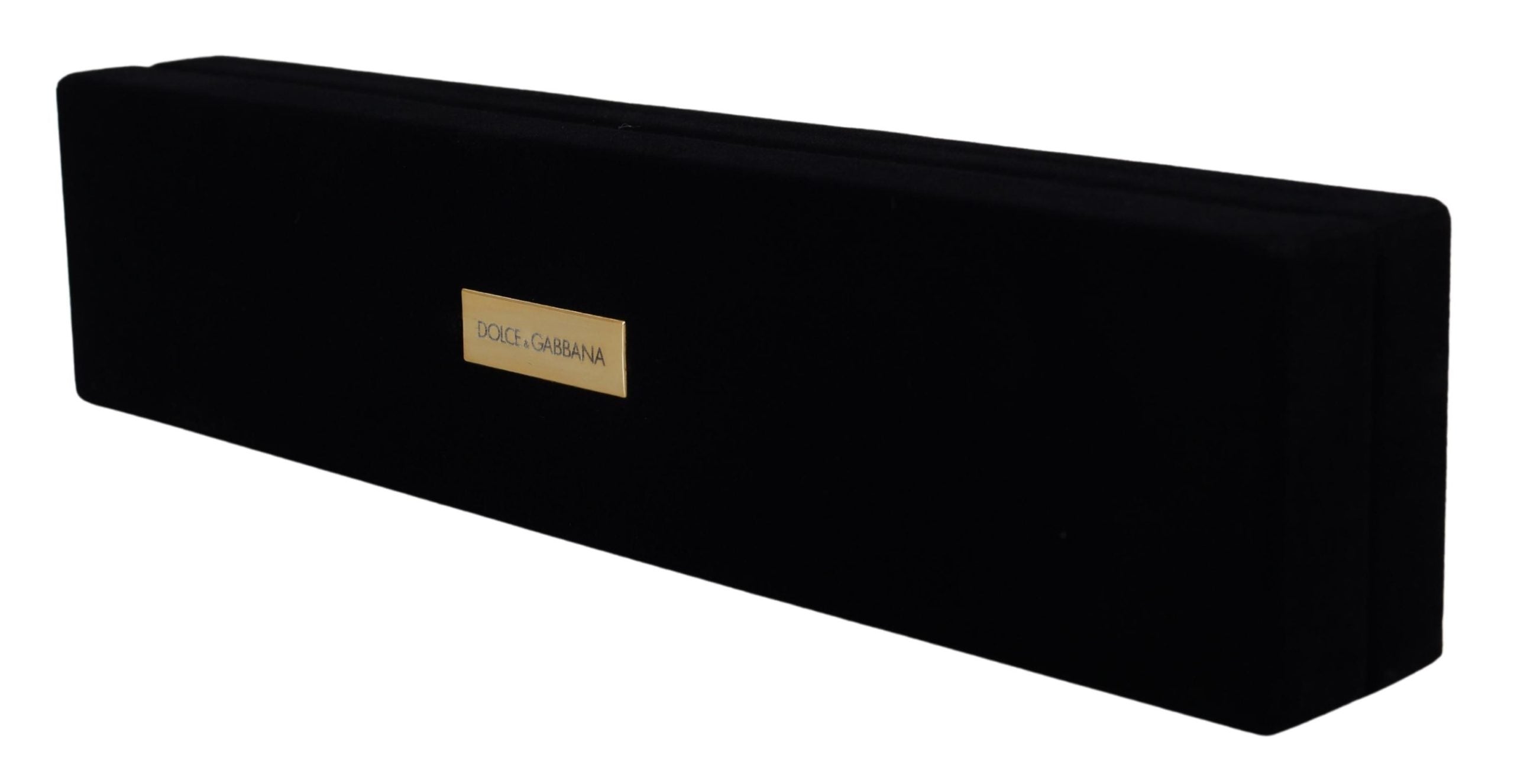 Black velvet jewelry box with Dolce & Gabbana logo plaque, designed for storing bracelets and jewelry securely.