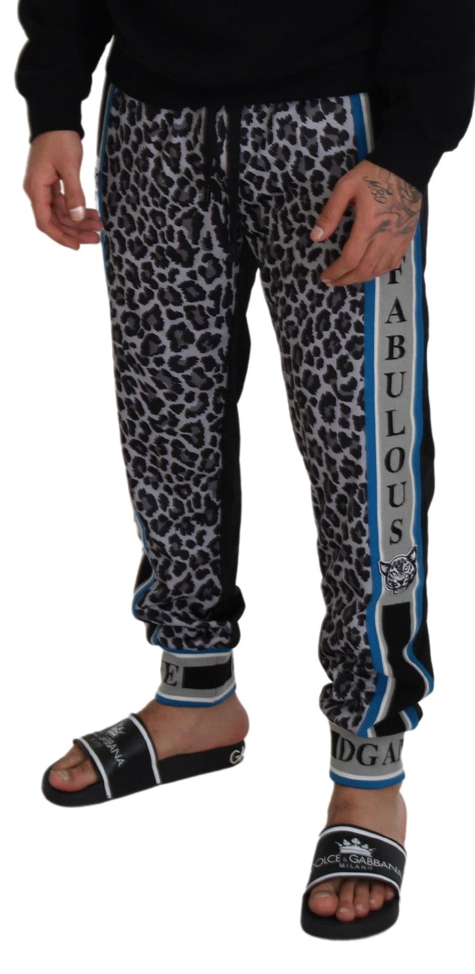 Multicolor DG King leopard print jogger pants by Dolce & Gabbana, showing the vibrant pattern and relaxed fit.