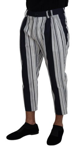 White cotton striped cropped pants by Dolce & Gabbana, featuring a tailored fit and stylish design.