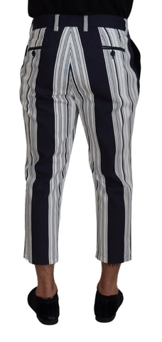 White cotton striped cropped pants by Dolce & Gabbana, featuring a relaxed fit and stylish design.