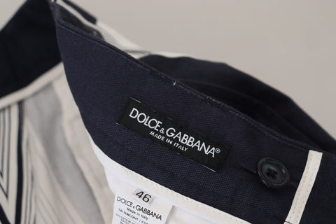 White cotton striped cropped pants by Dolce & Gabbana, featuring a fitted waist and casual, stylish design.