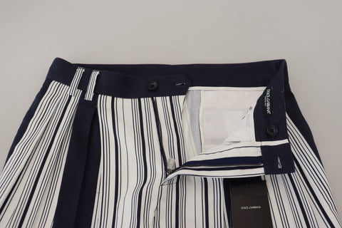 White cotton striped cropped pants by Dolce & Gabbana, featuring a relaxed fit and stylish ankle-length design.