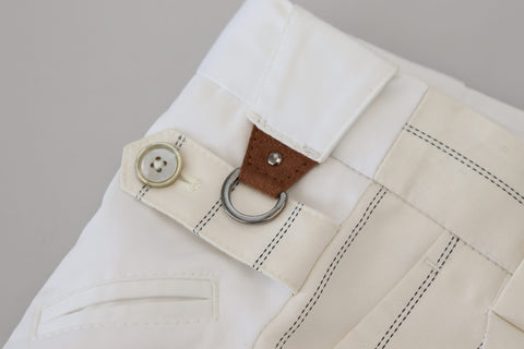 White cotton striped formal pants by Dolce & Gabbana, tailored fit with classic design and side pockets.