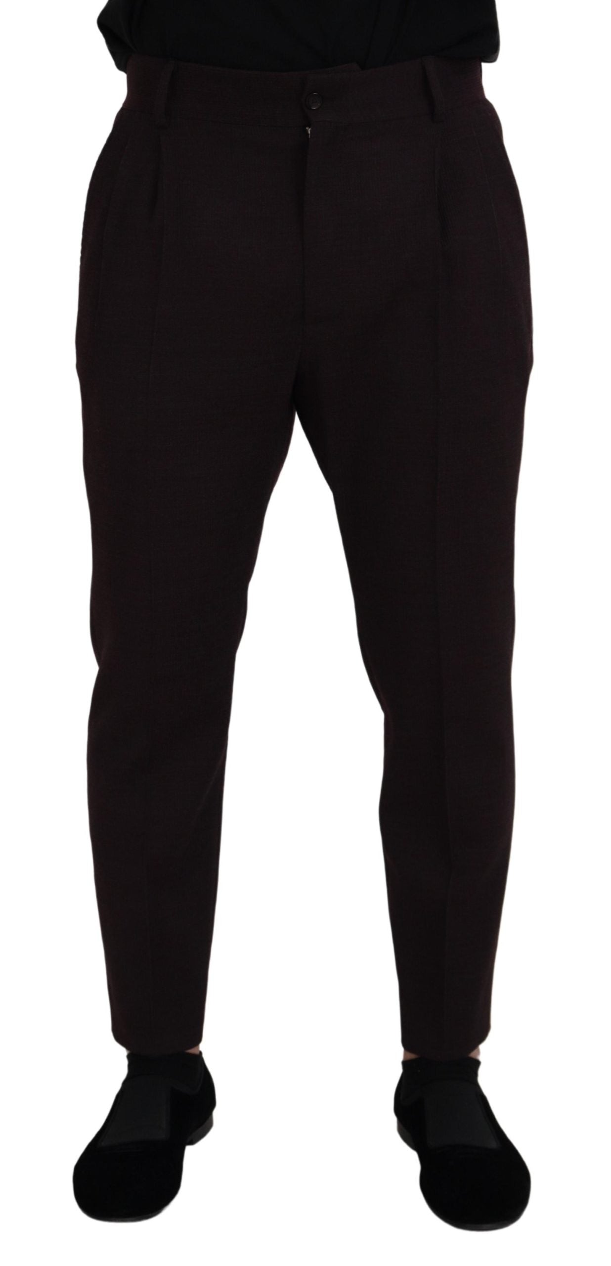 Brown cotton chino men's pants by Dolce & Gabbana, showing a close-up of the tailored fit and fabric texture.