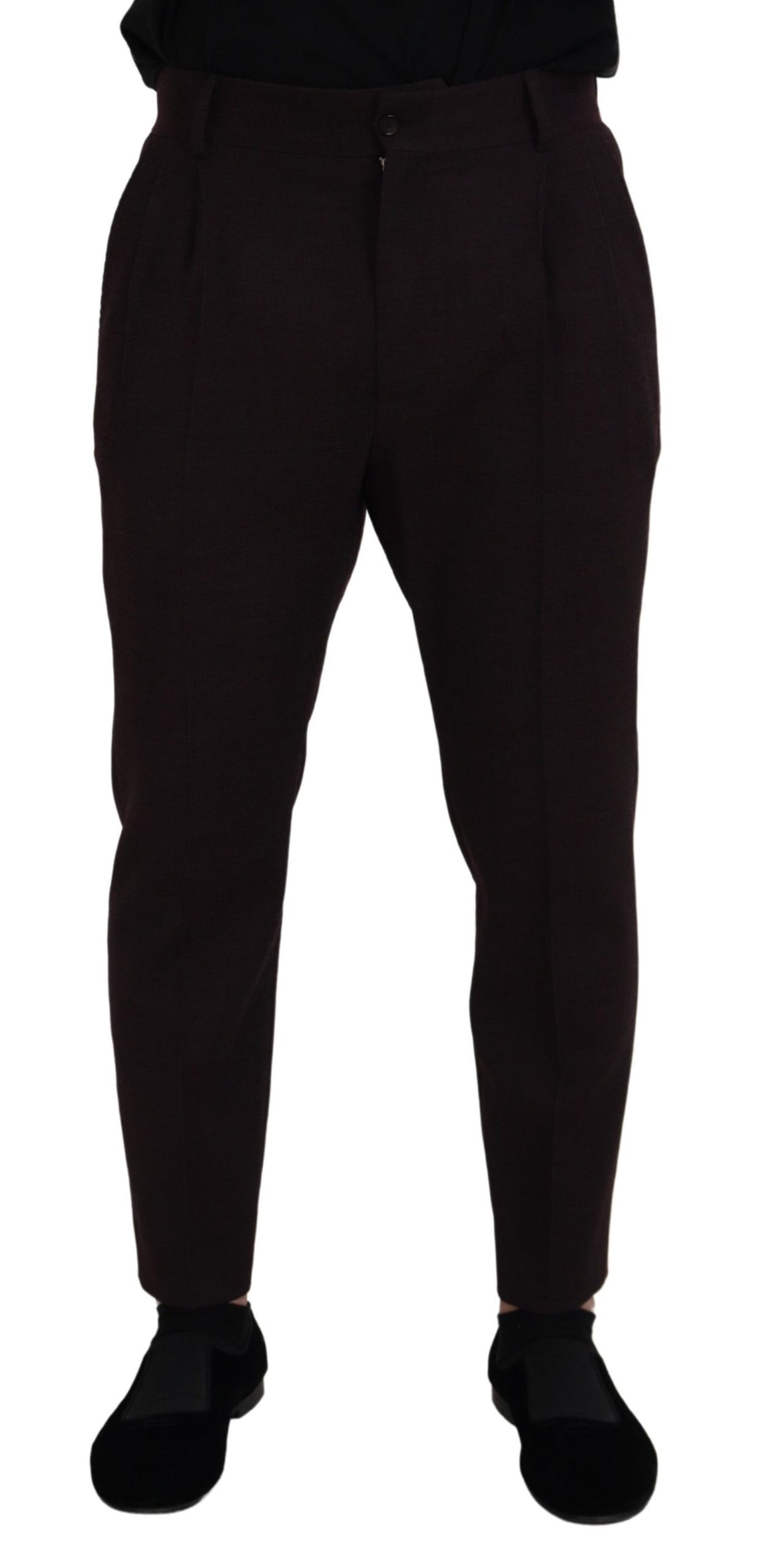 Brown cotton chino men's pants by Dolce & Gabbana, showing a close-up of the tailored fit and fabric texture.