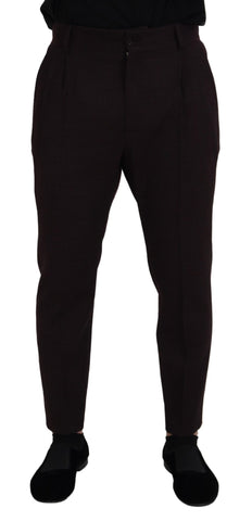 Brown cotton chino men's pants by Dolce & Gabbana, showing a close-up of the tailored fit and fabric texture.
