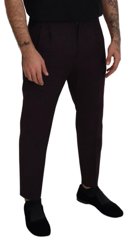 Brown cotton chino men's pants by Dolce & Gabbana, showing front view with belt loops and tailored fit.