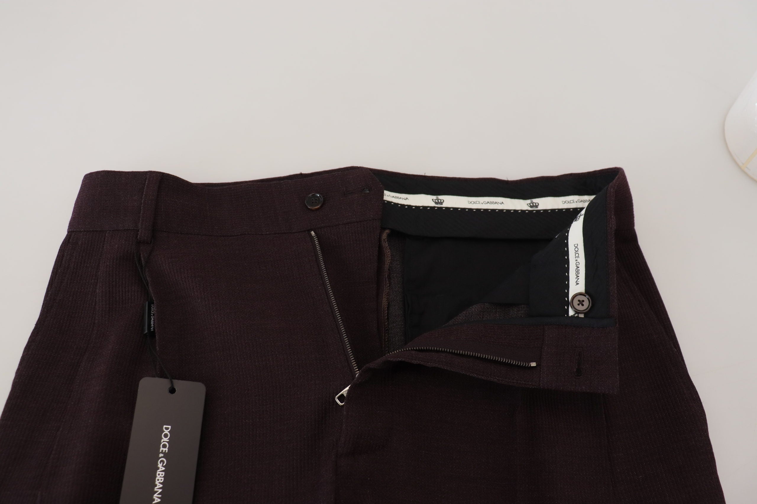 Brown cotton chino men's pants by Dolce & Gabbana, featuring a tailored fit and classic design on a neutral background.