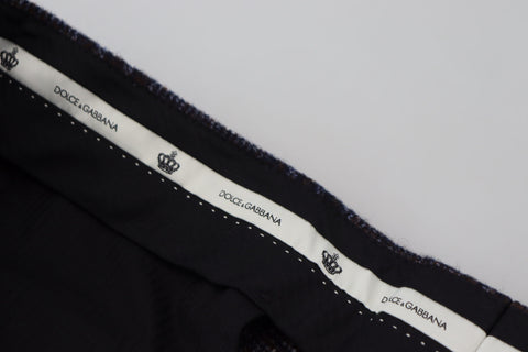 Gray checkered mid-waist men's pants by Dolce & Gabbana, featuring a tailored fit and classic pattern.