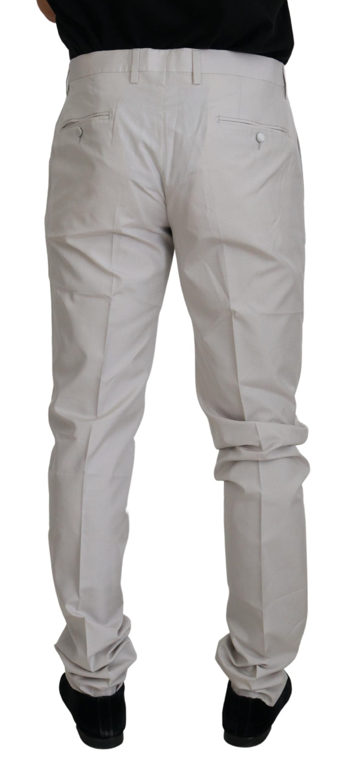 Off White silk mid-waist chino pants by Dolce & Gabbana, tailored fit with belt loops and classic design details.