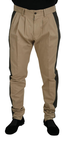 Men's brown and black cotton chino pants by Dolce & Gabbana, showing a tailored fit with front pockets and belt loops.