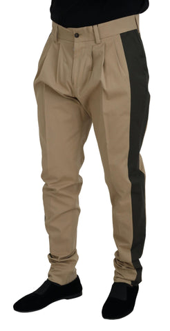 Men's brown and black cotton chino pants by Dolce & Gabbana, featuring a tailored fit and classic design.