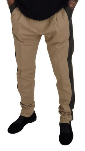 Men's brown and black cotton chino pants by Dolce & Gabbana, shown laid flat with front and back views.