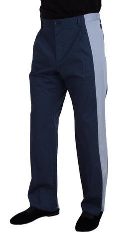 Blue cotton straight fit pants by Dolce & Gabbana, shown on a model, featuring classic design and clean tailoring.