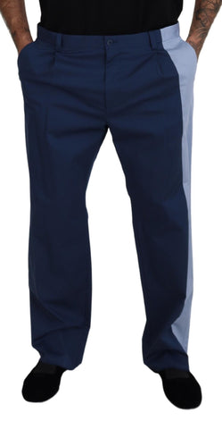 Blue cotton straight fit pants by Dolce & Gabbana shown in the image. Comfortable and stylish casual trousers.