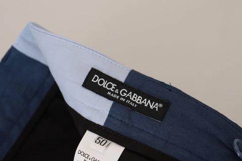 Blue cotton straight fit pants by Dolce & Gabbana, displayed flat with visible waistband and clean stitching.