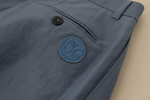Blue linen chino formal pants by Dolce & Gabbana, tailored fit with crisp front creases and classic waistband.