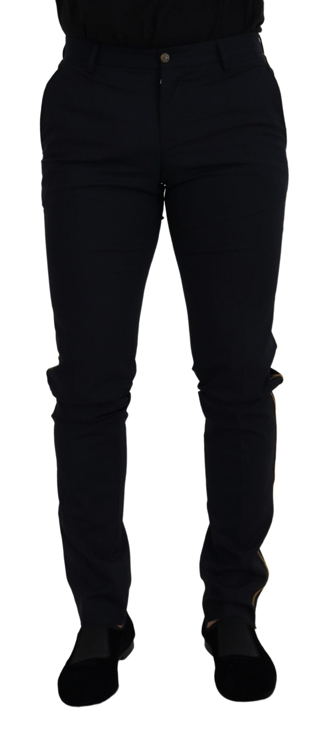Black wool slim formal pants by Dolce & Gabbana, tailored fit with smooth fabric and classic design for professional wear.