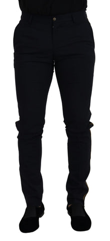Black wool slim formal pants by Dolce & Gabbana, tailored fit with smooth fabric and classic design for professional wear.
