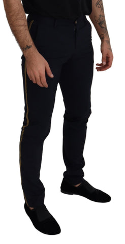 Black wool slim formal pants by Dolce & Gabbana, tailored fit with a sleek, sophisticated design for professional attire.
