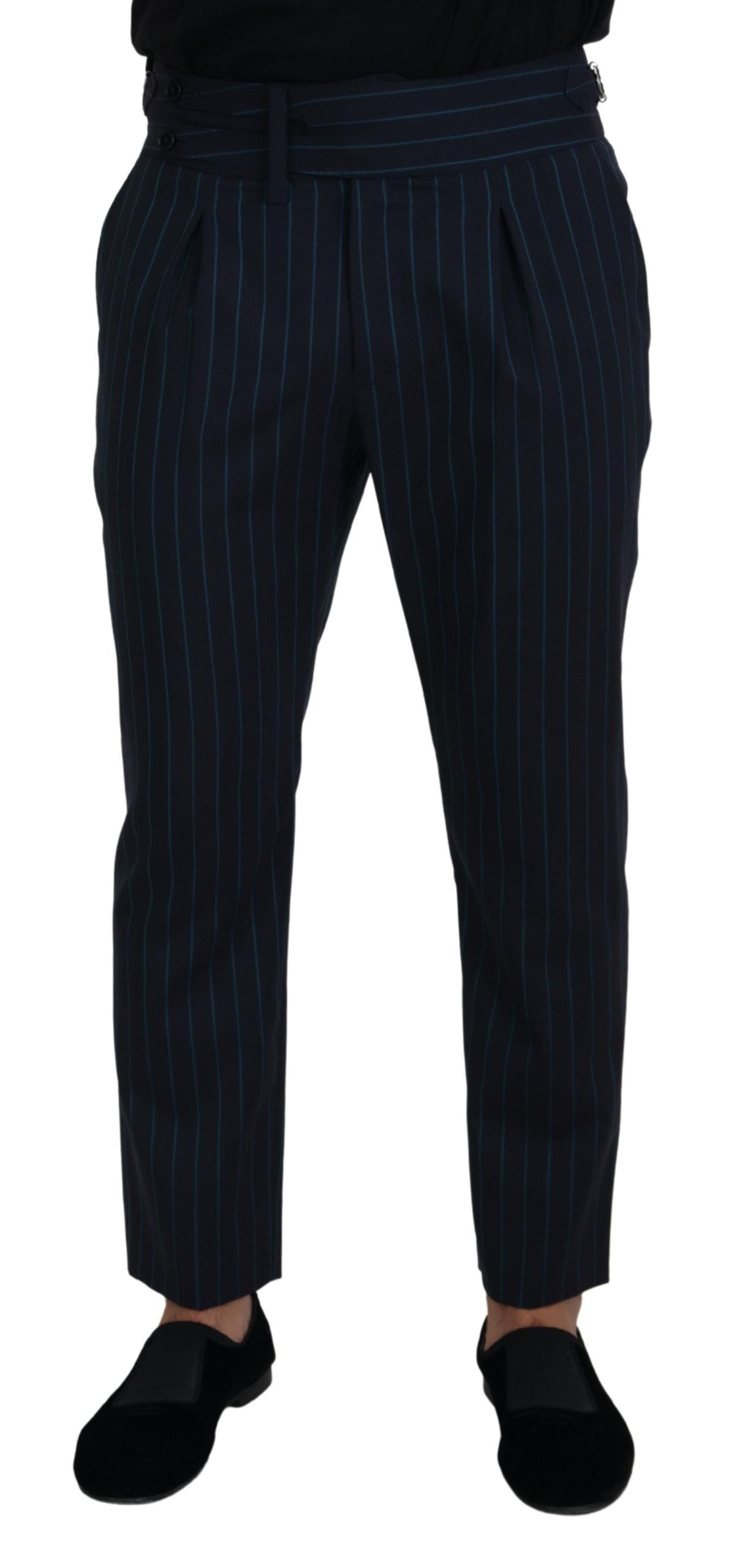 Blue striped men's formal pants by Dolce & Gabbana, tailored fit with classic design and stylish pattern.