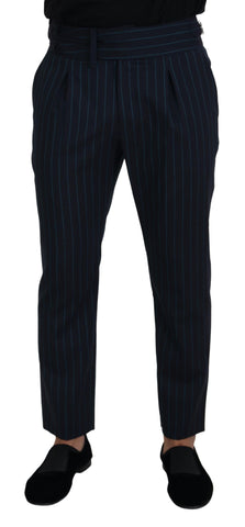 Blue striped men's formal pants by Dolce & Gabbana, tailored fit with classic design and stylish pattern.