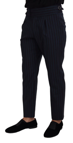 Blue striped men's formal pants by Dolce & Gabbana, tailored fit with classic waistband and stylish pattern.