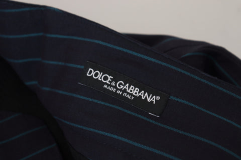 Blue striped men's formal pants by Dolce & Gabbana, tailored fit with classic waistband and stylish stripe pattern.