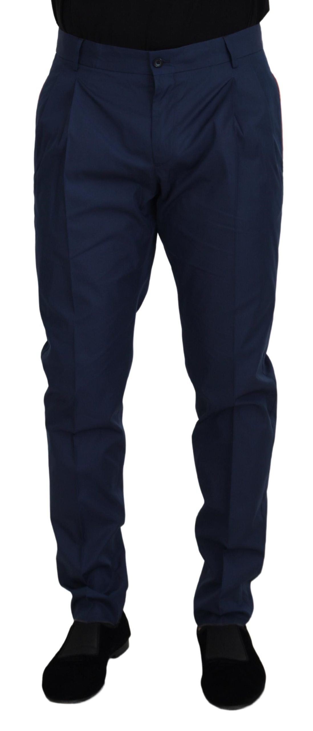 Blue cotton chino formal pants by Dolce & Gabbana, tailored fit with classic waistband and front pockets.