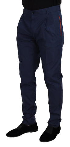 Blue cotton chino formal pants by Dolce & Gabbana, tailored fit with classic design, shown on a neutral background.